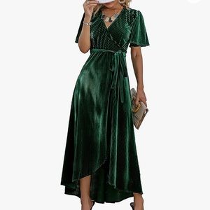 Womens Velvet Green Wrap Dress